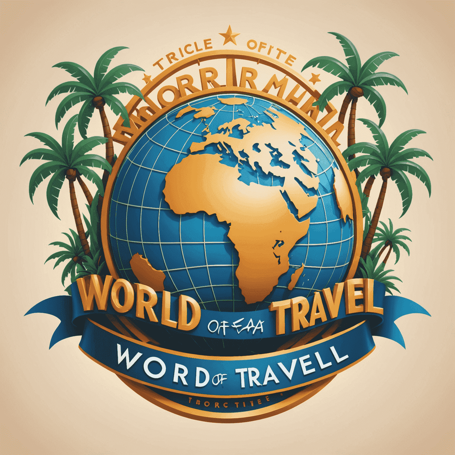 World Of Travel logo featuring a stylized globe with roller coaster tracks and palm trees