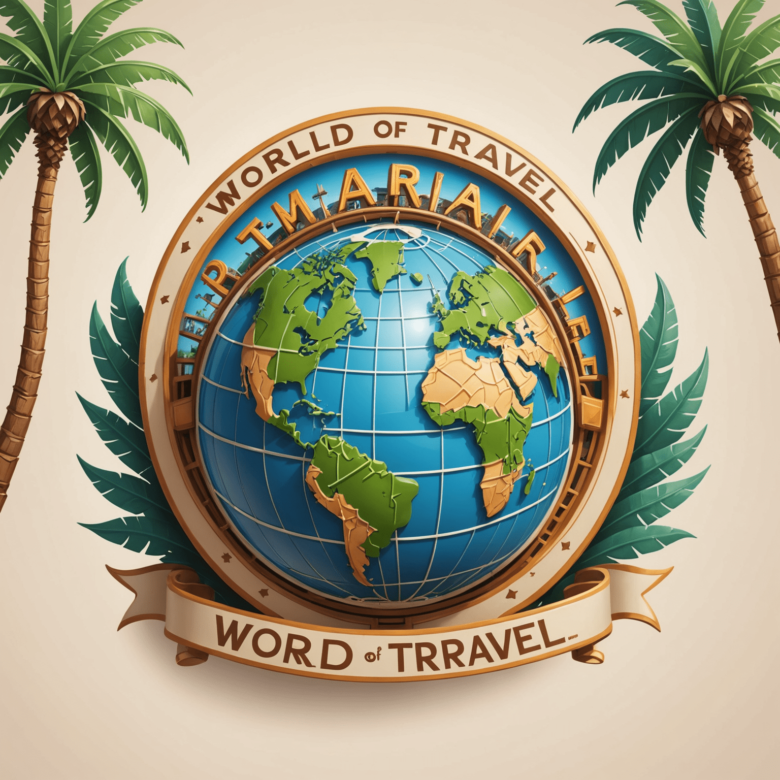 World Of Travel logo featuring a stylized globe with roller coaster tracks and palm trees