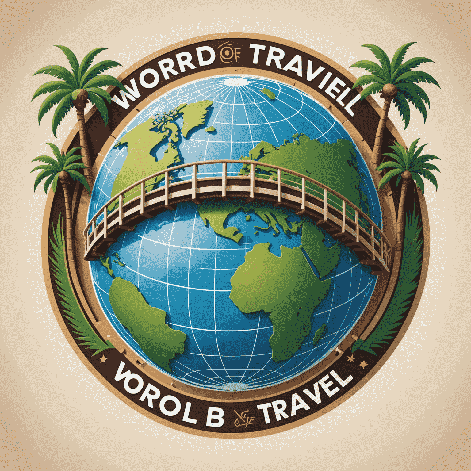 World Of Travel logo featuring a stylized globe with roller coaster tracks and palm trees