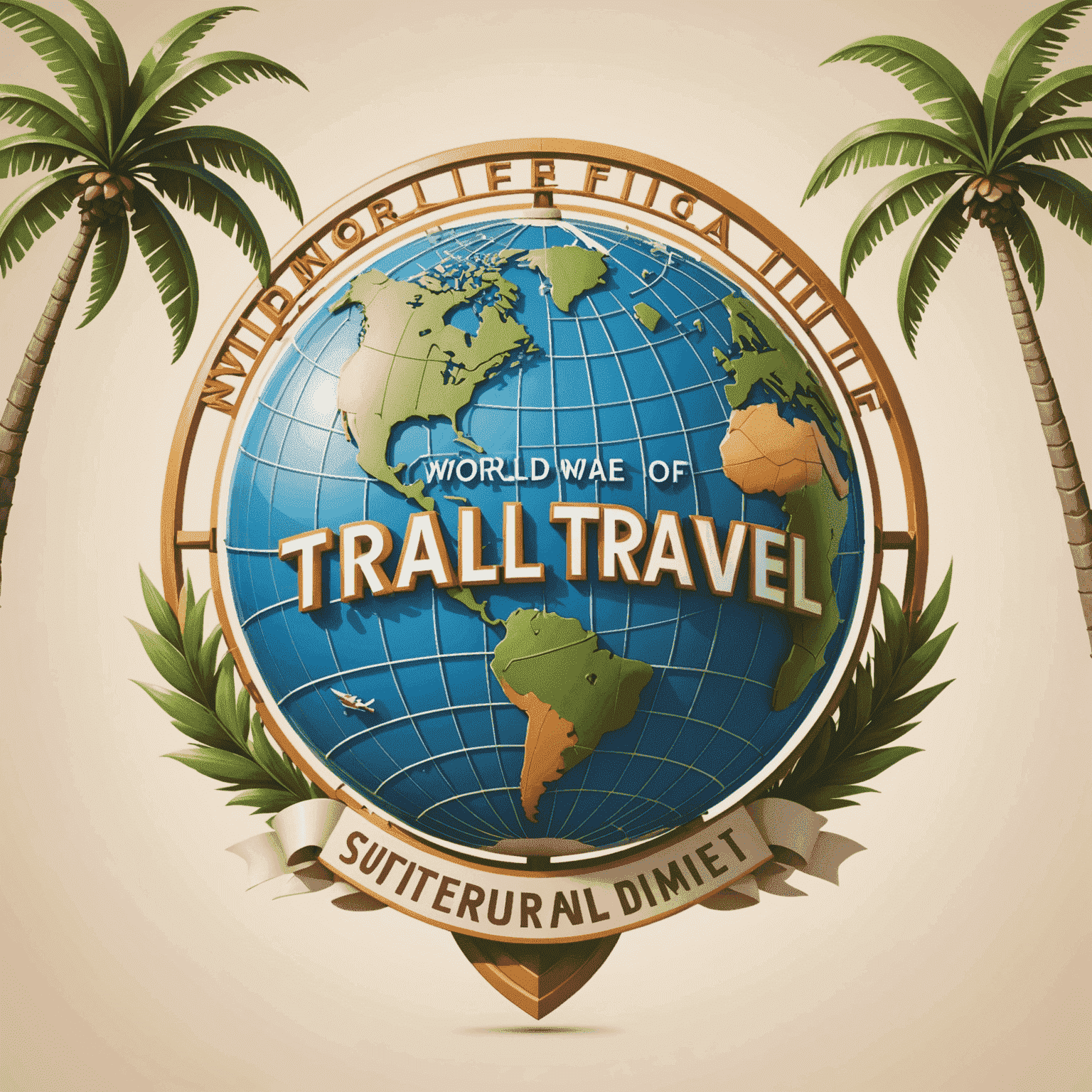 World Of Travel logo featuring a stylized globe with roller coaster tracks and palm trees