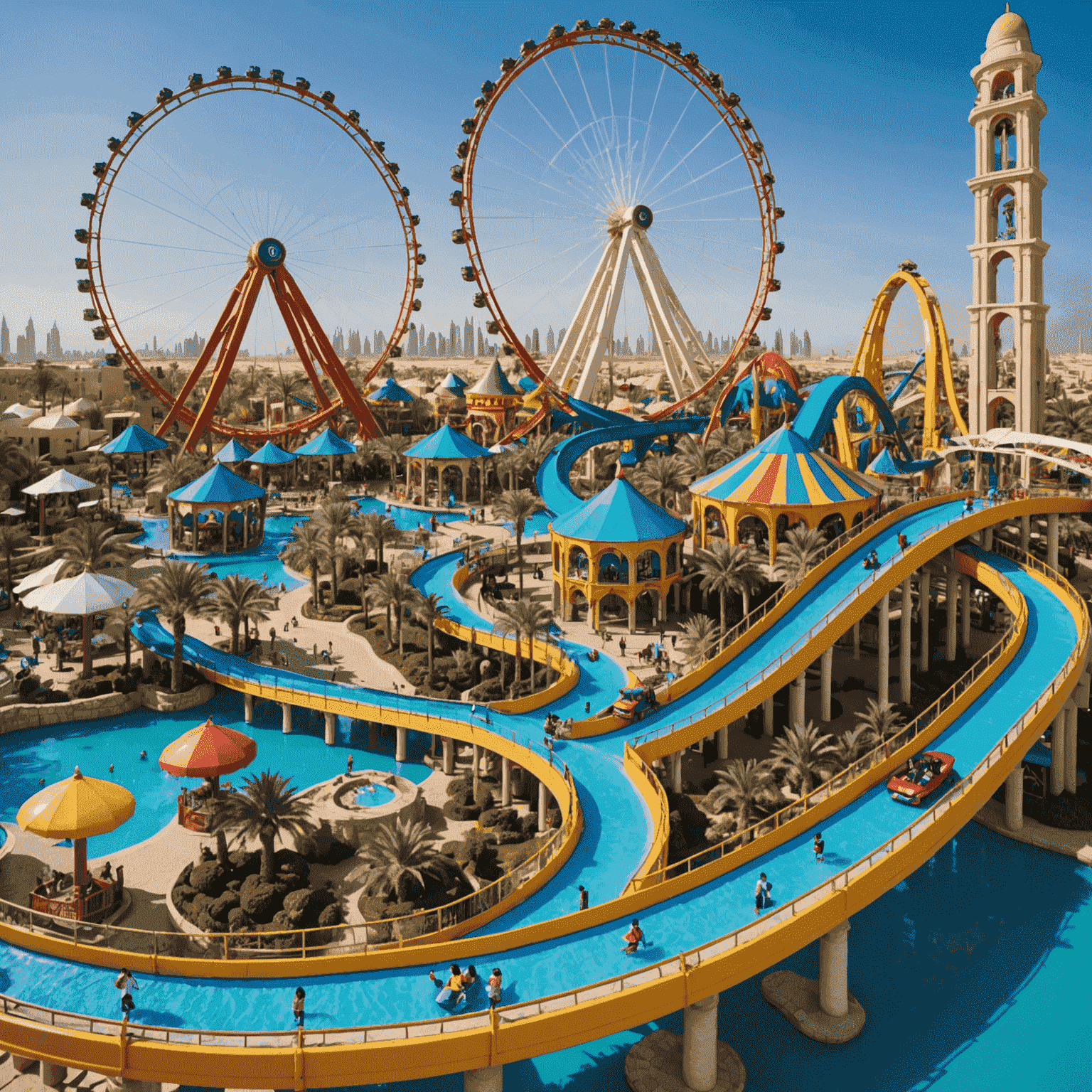 Exciting Dubai theme park with roller coasters and water attractions, showcasing the vibrant and thrilling experiences offered by World Of Travel