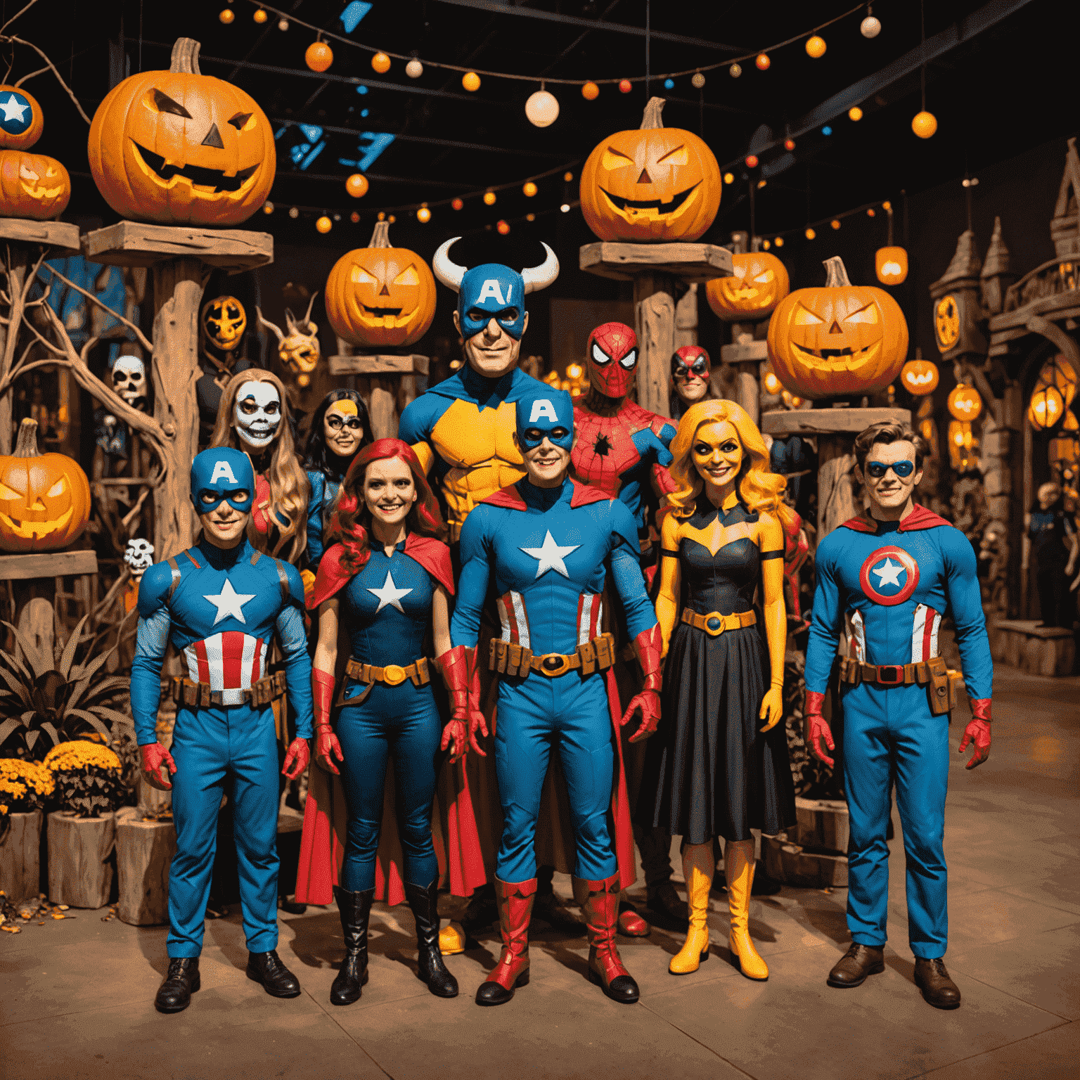 Spooky Halloween decorations and costumed characters at IMG Worlds of Adventure, featuring Marvel and Cartoon Network themes